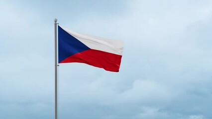 Czech Republic flag waving in the wind, cloudy blue sky with running clouds, endless seamless loop