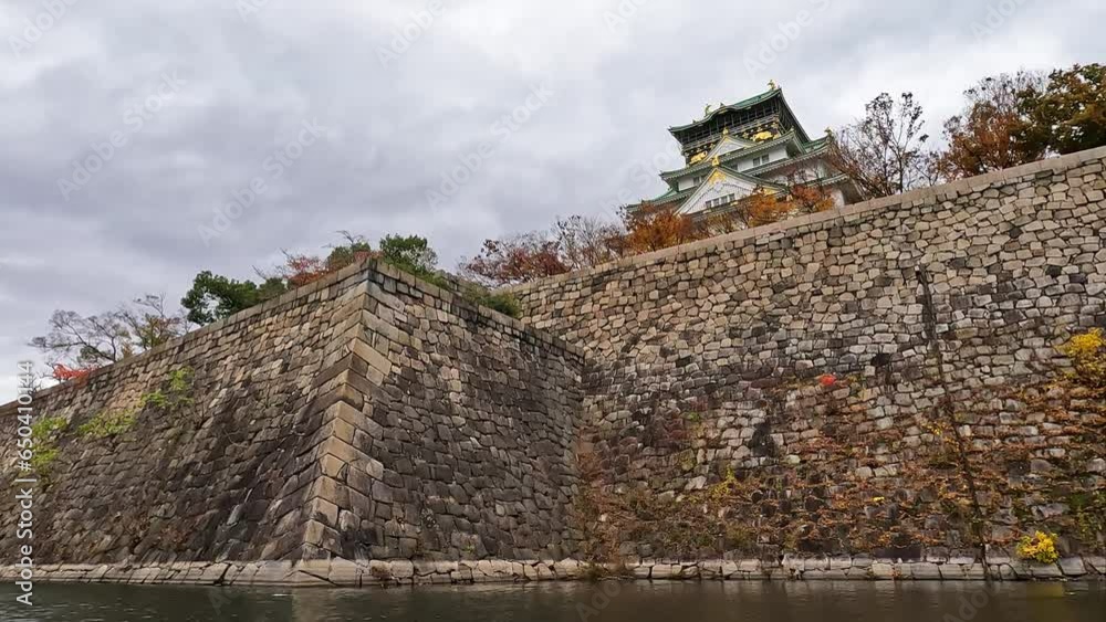 Canvas Prints low angle of the castle moat onto the famous osaka castle in japan. on samurai fortress