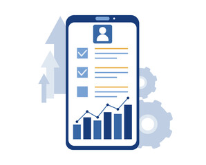 Illustration of data analysis and business growth. Graph of data analysis on the smartphone screen. Trendy vector illustration