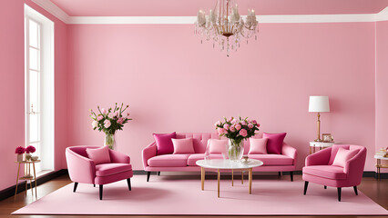 Pink Serenity: A Relaxing Living Area with Two Inviting Armchairs and a Central Tea Table
