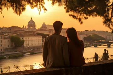 Foto op Canvas Romantic Couple rome sunset. Love rome couple. Generate Ai © juliars