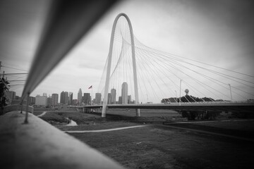 Margaret Hunt Hill Bridge in Dallas, Texas in grayscale