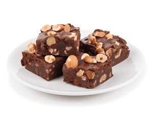 A plate of brownies with nuts