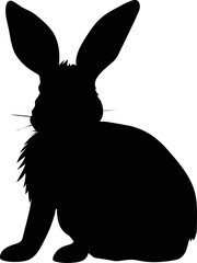 Black silhouette of rabbit isolated on white background.