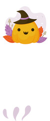 Cute Jack o lantern pumpkin wearing witch hat Halloween design element.