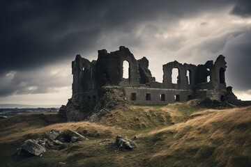 Fototapeta premium Lost in Time: Ancient Fortress Amidst Stormy Skies