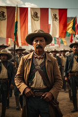 Mexican revolutionary on the day of the revolution, historical figure in cinematic studio light