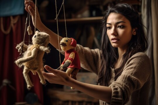 Enthusiastic Female Puppeteer Captivating Audiences