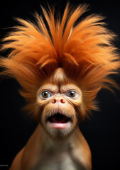 Monkey Displaying a Wacky Orange Hairstyle - Nature's Quirky Sense of Humor and Animal Individuality. Generative AI.