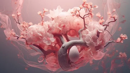  A heart shaped object is surrounded by pink flowers © Maria Starus