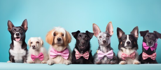 Valentine s Day celebration with dogs and accessories on a blue background