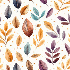 Fototapeta na wymiar Floral botanical texture fall pattern with flowers and leaves. Seamless pattern can be used for wallpaper, pattern fills, web page background, surface textures.