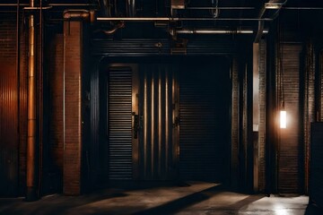 Fototapeta premium The gritty entrance of an industrial loft apartment, with a repurposed steel door and a street-level, urban vibe