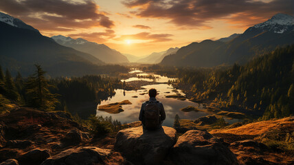 man in the mountains at sunset, travel and adventure, freedom, freedom