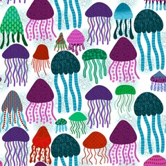 Summer cartoon animals seamless jellyfish pattern for fabrics and textiles and packaging and wrapping paper