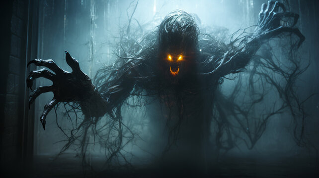 scary monster in the dark room