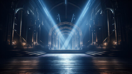 Free stage with color lights, lighting devices.