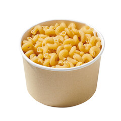 Pasta macaroni noodle in wooden bowl isolated on white, close up