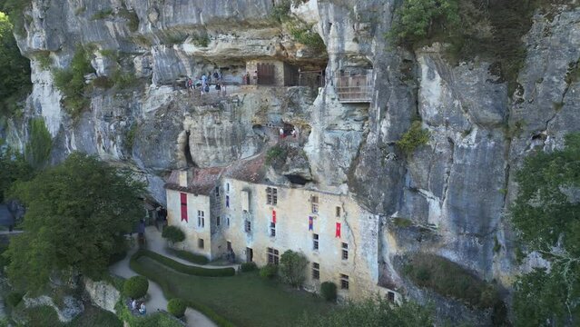 Drone view of Medieval Fortified House of Reignac Museum in Tursac, France
