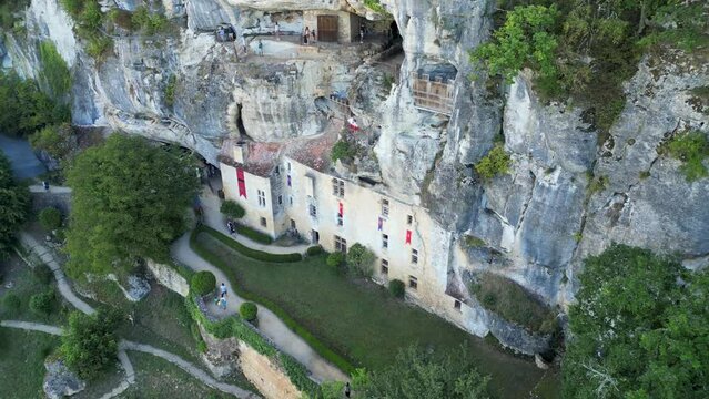 Aerial view of the Medieval Fortified House of Reignac Museum in Tursac, France