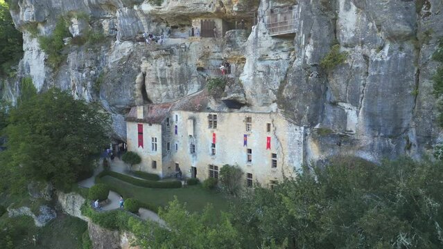 Aerial view showing the Medieval Fortified House of Reignac Museum in Tursac, France
