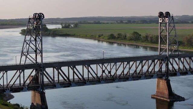 Slow Motion Drone shot of Meridian Bridge Yankton, South Dakota