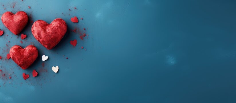 Valentine s day theme includes champagne hearts and wine glasses on blue background Greeting card available