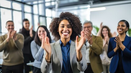 Successful Business Team Applauding Achievement at Corporate Meeting.