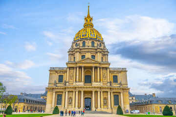 Les Invalides, or Hotel des Invalides. Complex of historical buildings with main dome of former Royal Chapel with tomb of Napoleon.