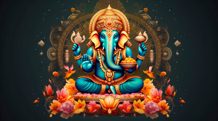 Ganesh chaturthi shri ganesha design. Ganesh Chaturthi गणेश चतुर्थी concept and background.  - obrazy, fototapety, plakaty