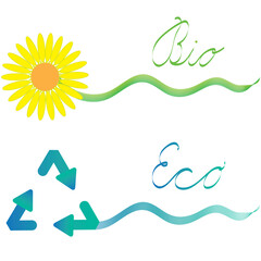 Set bio and eco friendly icons, hand drawn. Vector illustration, bio-eco - friendly logo objects isolated, concept.