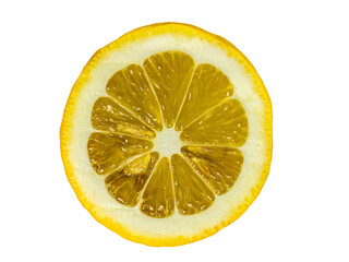Vibrant and refreshing close-up of a juicy lemon slice, perfect for adding a burst of freshness to any design. Isolated on transparent background.