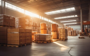 Warehouse lit by the sun. Generative AI