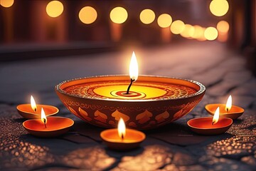 beautiful diya lamp with lit lit during celebration of diwali celebration, selective focus, indian festival of lights beautiful diya lamp with lit lit during celebration of diwali celebration, selecti