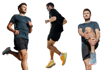 Collage athlete workout fitness. People are a woman and a man sports coach running instructor. Runners are friends in full-length sportswear.