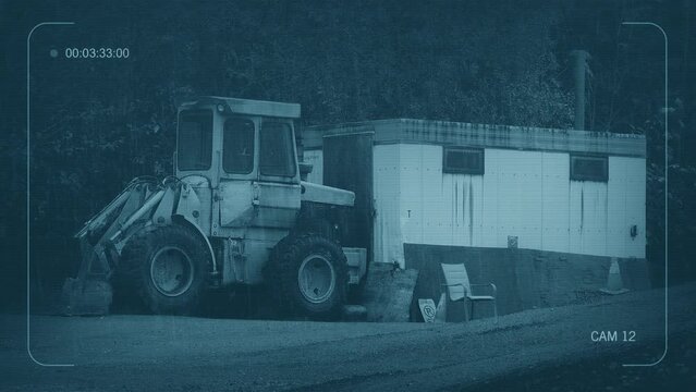 CCTV Construction Site With Digger In The Rain