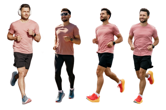 Collage of a running male athlete practicing running. A sporty man in sportswear and full-length sneakers. People warm up fitness.