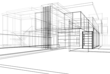 House building sketch 3d rendering 