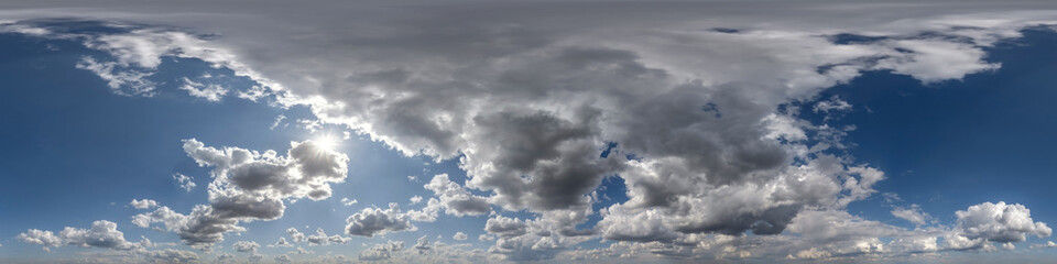 seamless cloudy blue skydome 360 hdri panorama view with awesome clouds with zenith for use in 3d graphics or game as sky dome or edit drone shot