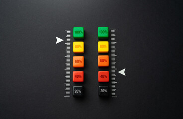 Competition in efficiency. Highest performance. High probability of success. Progress scale from 0 to 100 percent. Evaluation of the quality of services and satisfaction.