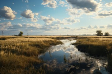 Fototapeta na wymiar Surreal Depths Unveiled: Hyper-Realistic Marshscapes