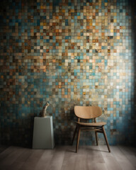 Elegant Sitting Area Showcasing a Vibrant Tiled Wall, Complementing Wooden Floor and Furniture - Exquisite Modern Interior Design. Generative AI.