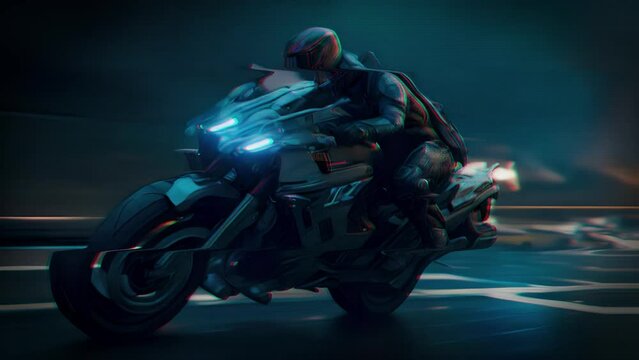 On the edge of a sprawling metropolis, a cyberpunk mechanic with cybernetic limbs, tattoos, and glowing circuitry tweaks the engine of a hovering motorcycle, showcasing a mastery of both
