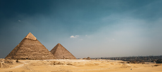 Ancient Egyptian Pyramids of Giza with Cairo