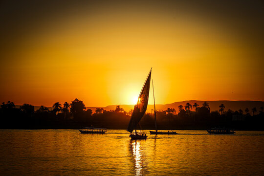 Sailboat at Sunset on Nile River Egypt