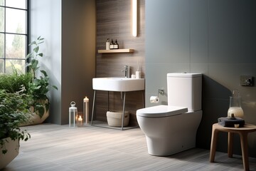Modern toilet bowl in interior of bathroom