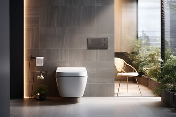 Modern toilet bowl in interior of bathroom