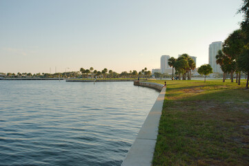 Vinoy Yacht Basin Marina in St. Petersburg, Florida and Park in the late afternoon sun. Couple...