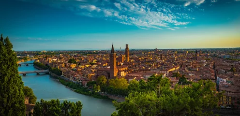 Tuinposter Sunset Overlooking Town in Northern Italy © T