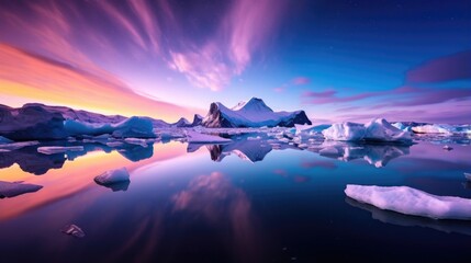 Against the backdrop of an inkblack sky, streaks of electric blue and soft pink bring a touch of celestial magic to the vast, icy expanse of Antarctica, in a spellbinding display Mod3f - obrazy, fototapety, plakaty